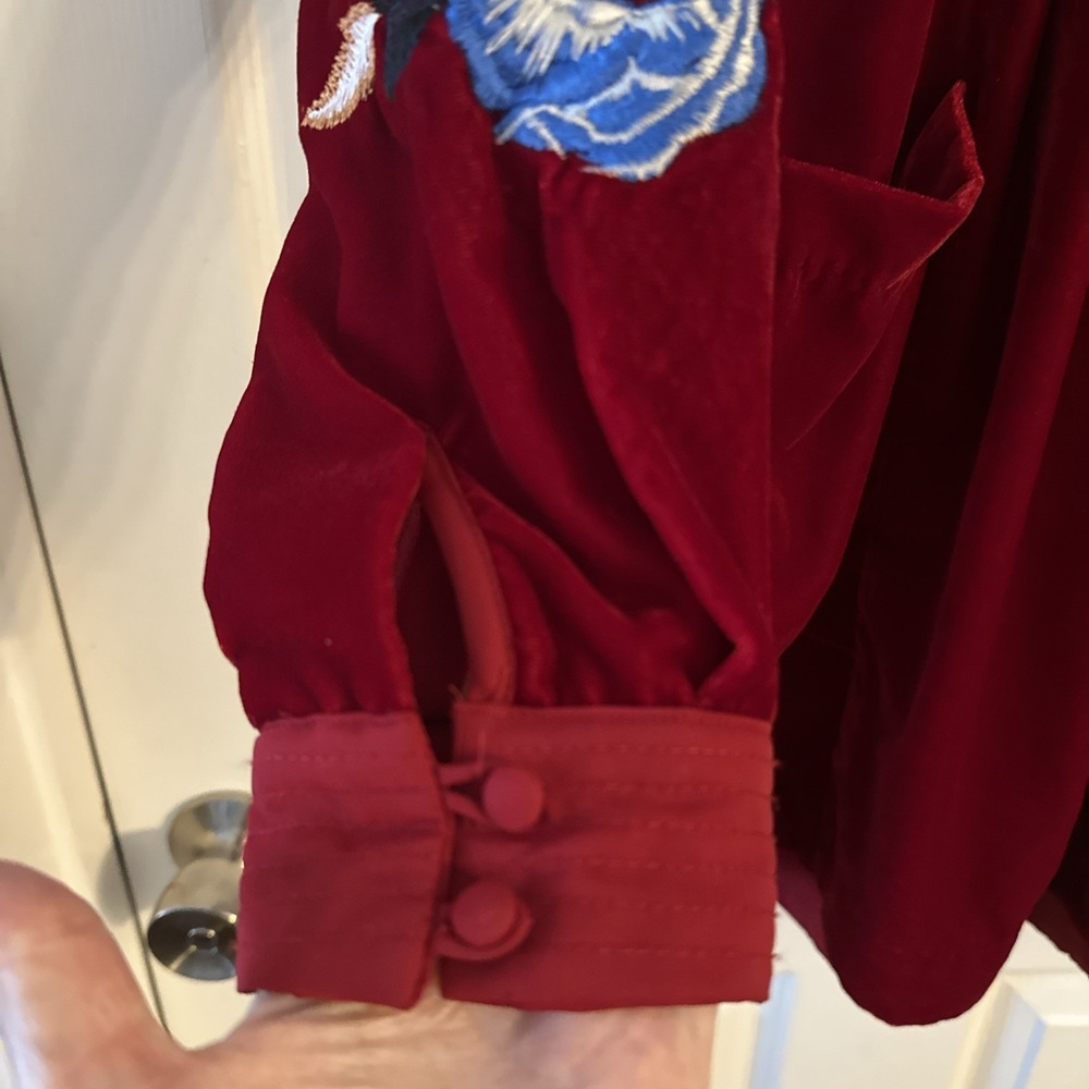 Free People Red Velvet Mini Dress Embroidered Details Size Small - Picture 2 of 13